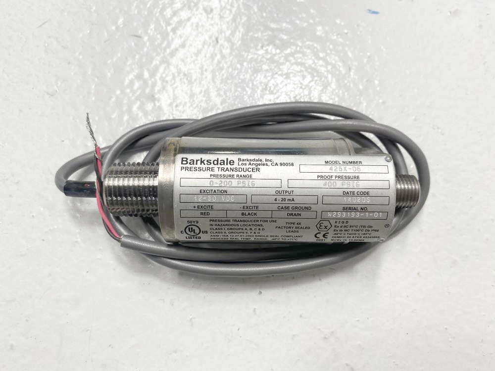 Barksdale 0-200 PSIG Stainless Steel Pressure Transducer 425X-06