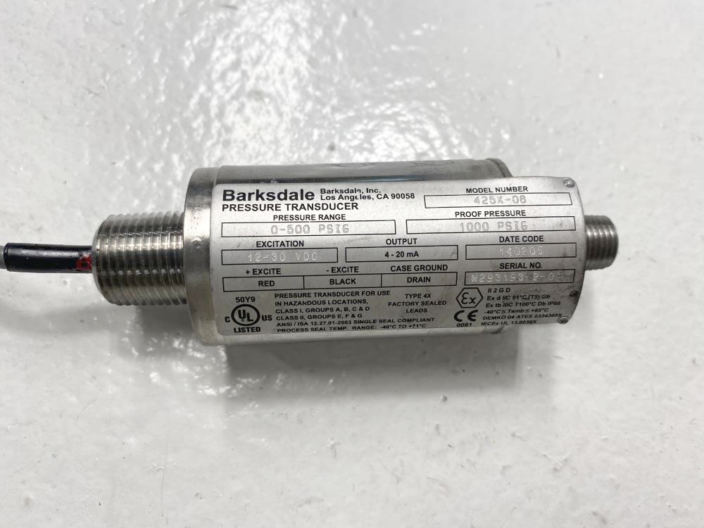 Barksdale 0-500 PSIG Stainless Steel Pressure Transducer 425X-08