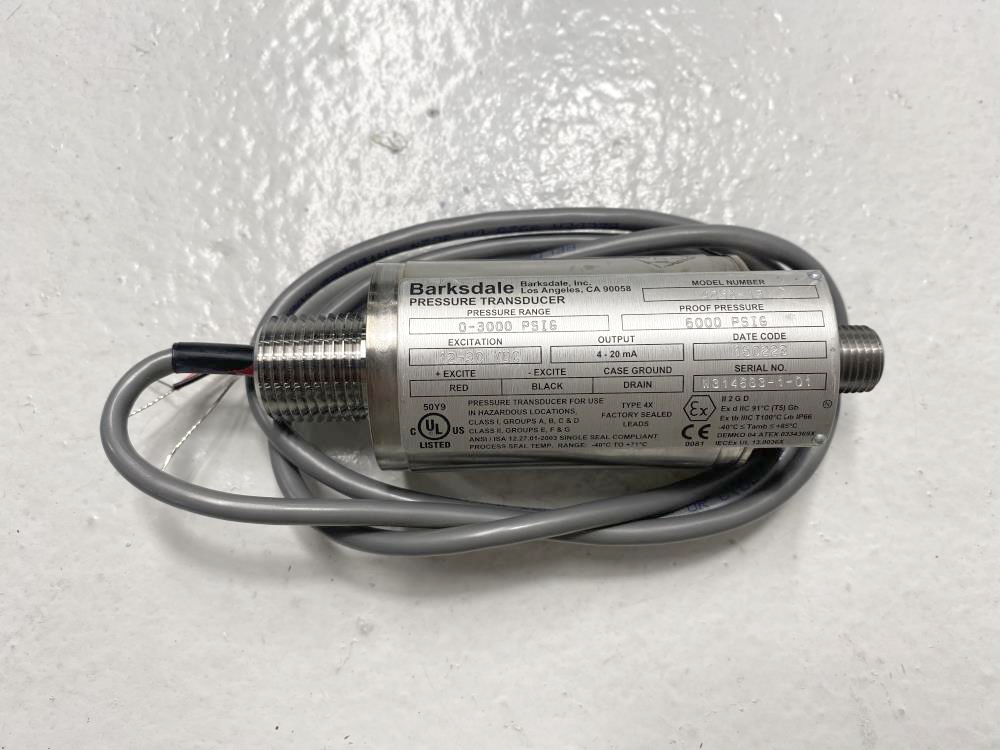 Barksdale 0-3000 PSIG Stainless Steel Pressure Transducer 425X-13