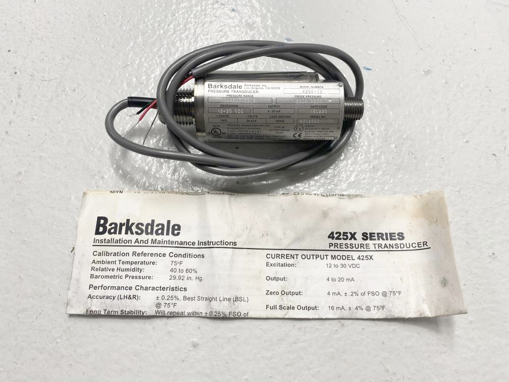 Barksdale 0-3000 PSIG Stainless Steel Pressure Transducer 425X-13