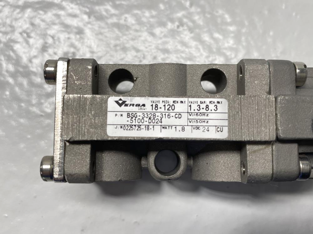 Versa 1/4" NPT 3-Way 316SS Pneumatic Directional Valve BSG-3328-316-CD-5100-D024