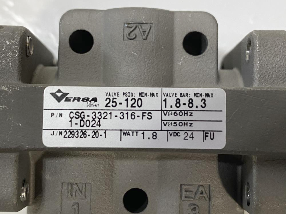 Versa 1/4" NPT 3-Way 316SS Pneumatic Directional Valve CSG-3321-316-FS1-D024