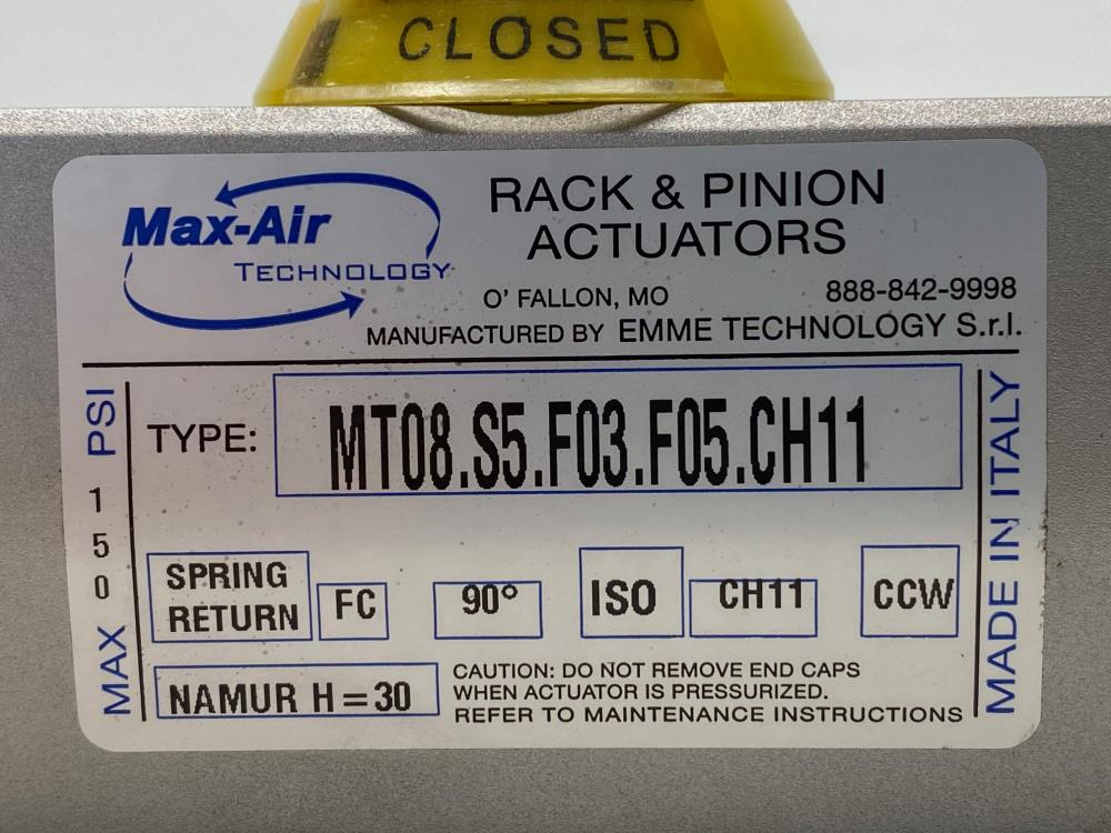 Max-Air Rack & Pinion Spring Return Actuator, Fail Close, MT08.S5.F03.F05.CH11