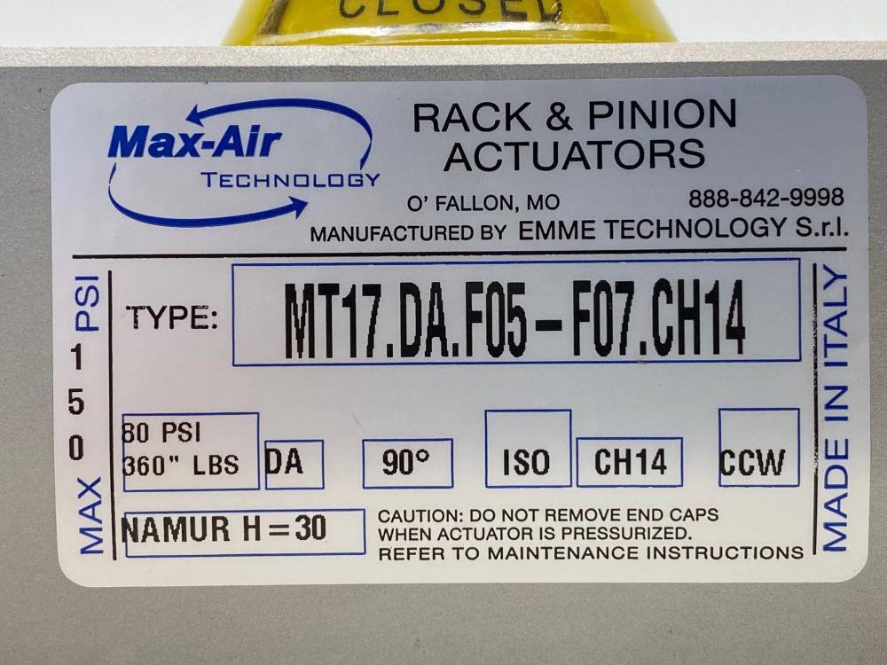 Max-Air Rack & Pinion Double-Acting Actuator, MT17.DA.F05-F07.CH14