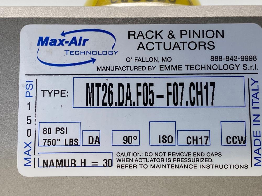 Max-Air Rack & Pinion Double-Acting Actuator, MT26.DA.F05-F07.CH17
