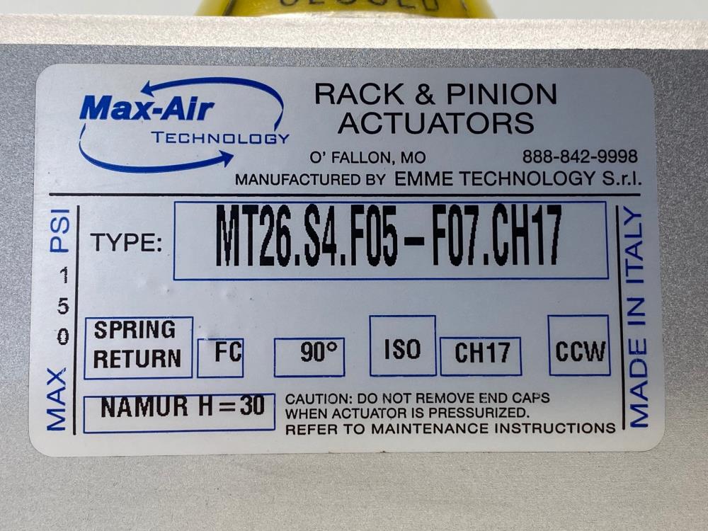 Max-Air Rack & Pinion Spring Return Actuator, Fail Close, MT26.S4.F05-F07.CH17