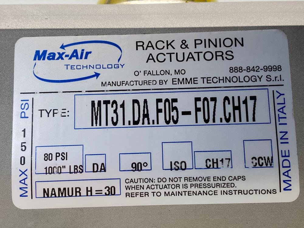 Max-Air Rack & Pinion Double-Acting Actuator, MT31.DA.F05-F07.CH17