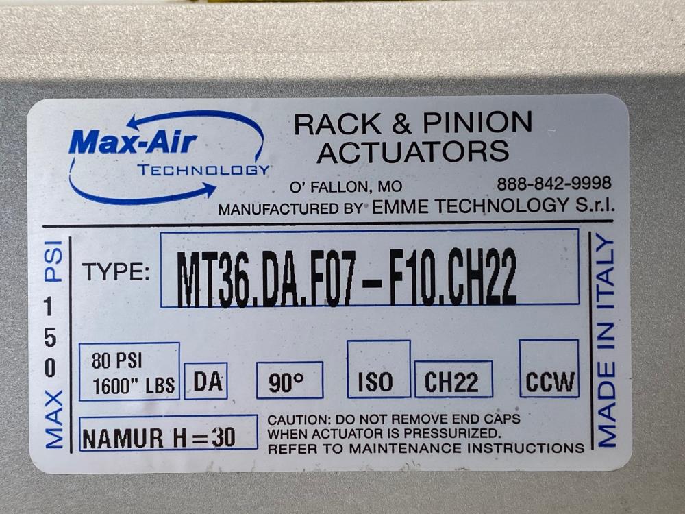 Max-Air Rack & Pinion Actuator, Double-Acting, MT36.DA.F07-F10.CH22