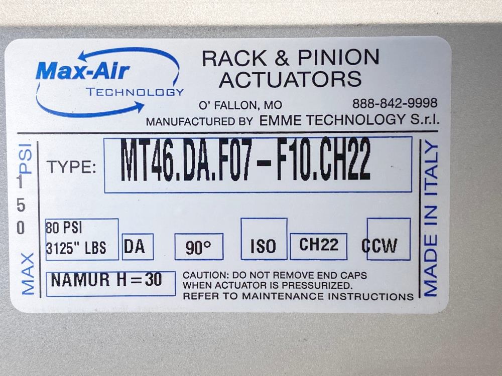 Max-Air Rack & Pinion Actuator, Double-Acting, MT46.DA.F07-F10.CH22