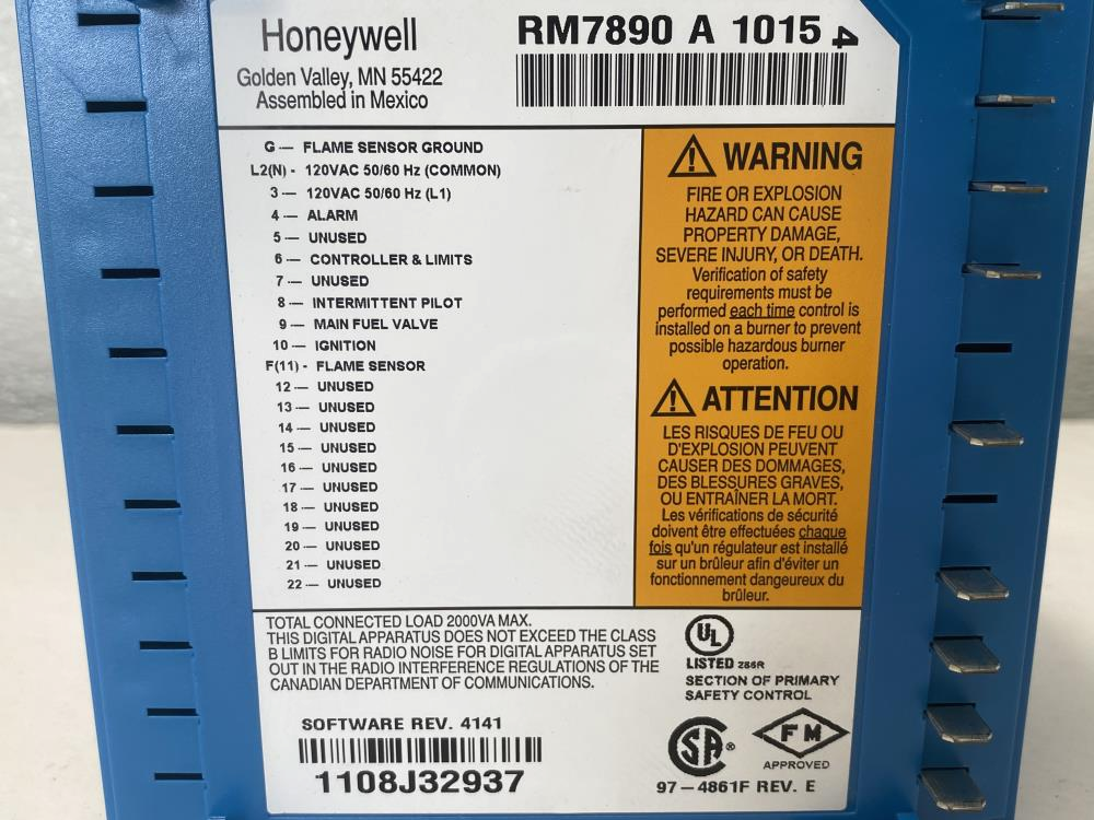 Honeywell Burner Control Relay Module, RM7890A1015