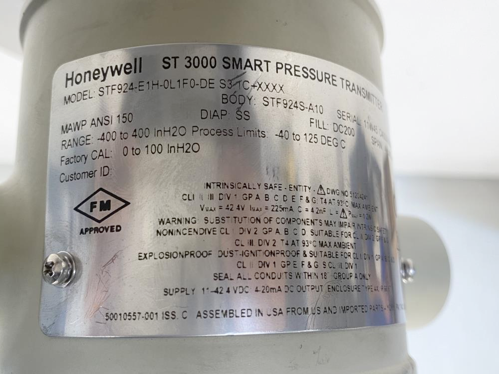 Honeywell 4" 150# ST3000 Smart Pressure Transmitter, STF924-E1H-0L1F0-DE.S3.1C