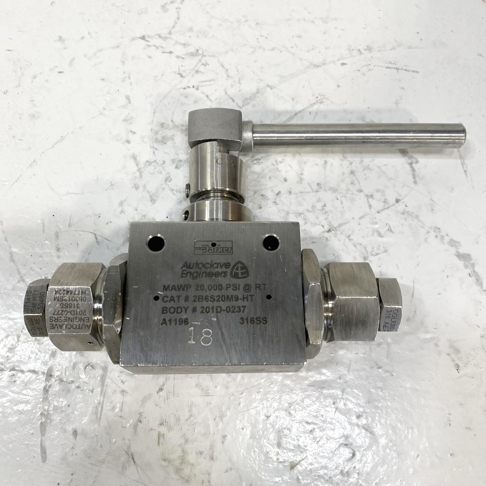 Parker Autoclave 3/8" Stainless Steel 2-Way Ball Valve 2B6S20M9-HT