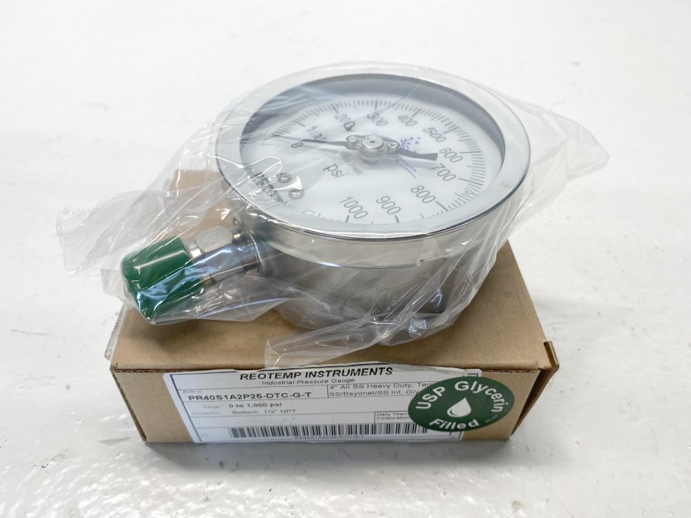 ReoTemp 4" Filled Pressure Gauge 0-1000 PSI Stainless, PR40S1A2P25-DTC-G-T
