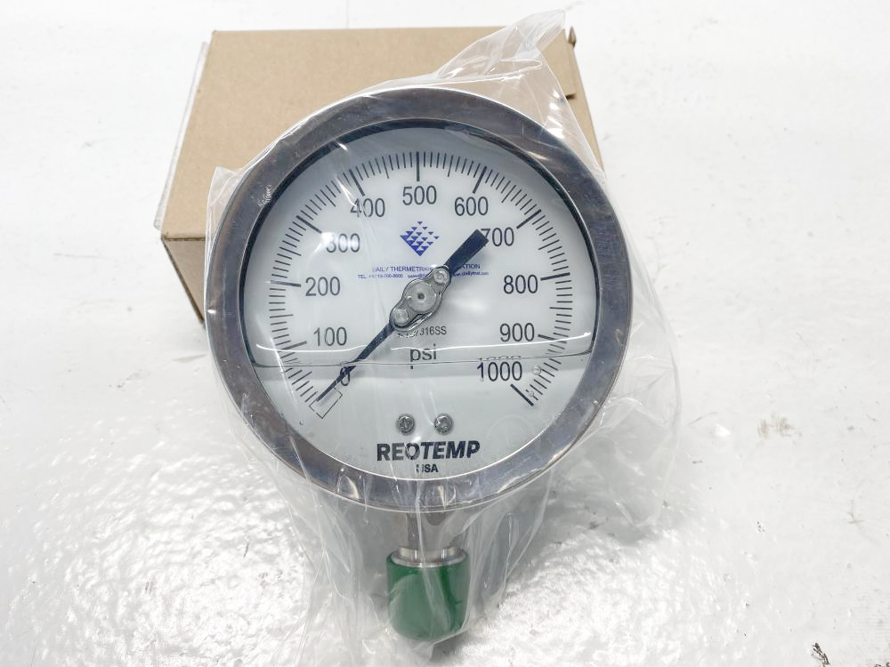 ReoTemp 4" Filled Pressure Gauge 0-1000 PSI Stainless, PR40S1A2P25-DTC-G-T
