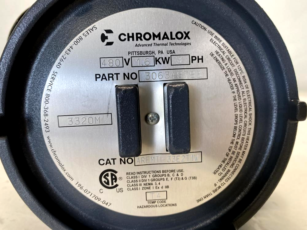 Chromalox 1-1/2" NPT 480V 1.6 KW Immersion Heater AREMTI-33E2T1W
