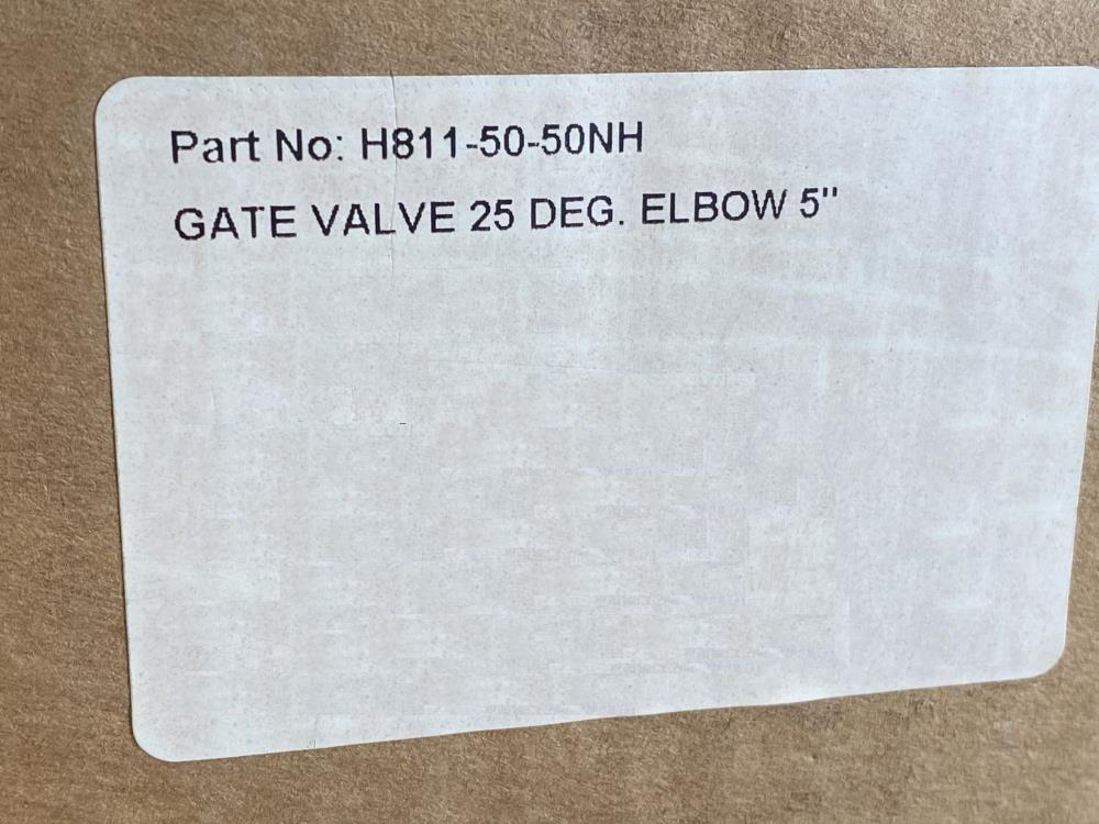 Harrington 4" Gate Valve 25 Deg Elbow, 5" NH Swivel x 5" Storz-Lok H811-50-50NH