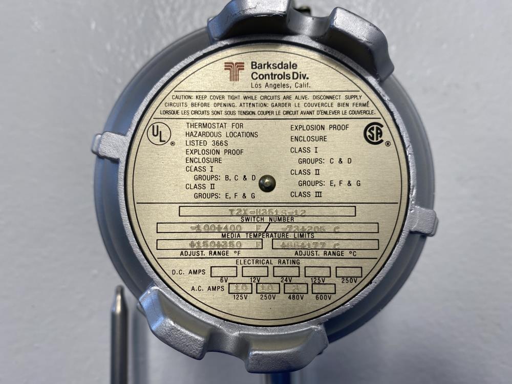Barksdale Explosion Proof Gold Line Temperature Switch T2X-H351S-12