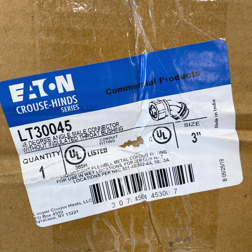 Eaton Crouse-Hinds Liquidator Series 3" 45 Degree Angle Male Connector LT30045