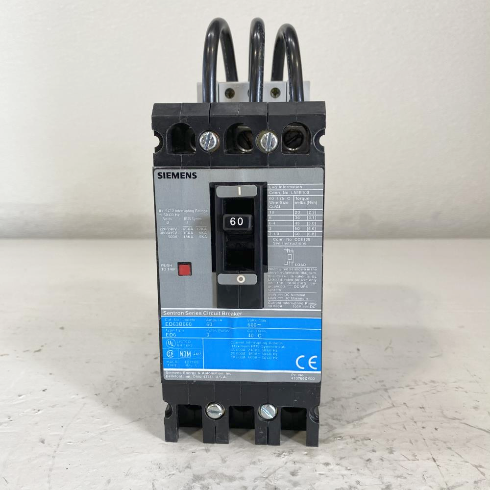 Siemens Sentron 60A, 3-Pole, 600V Circuit Breaker ED63B060