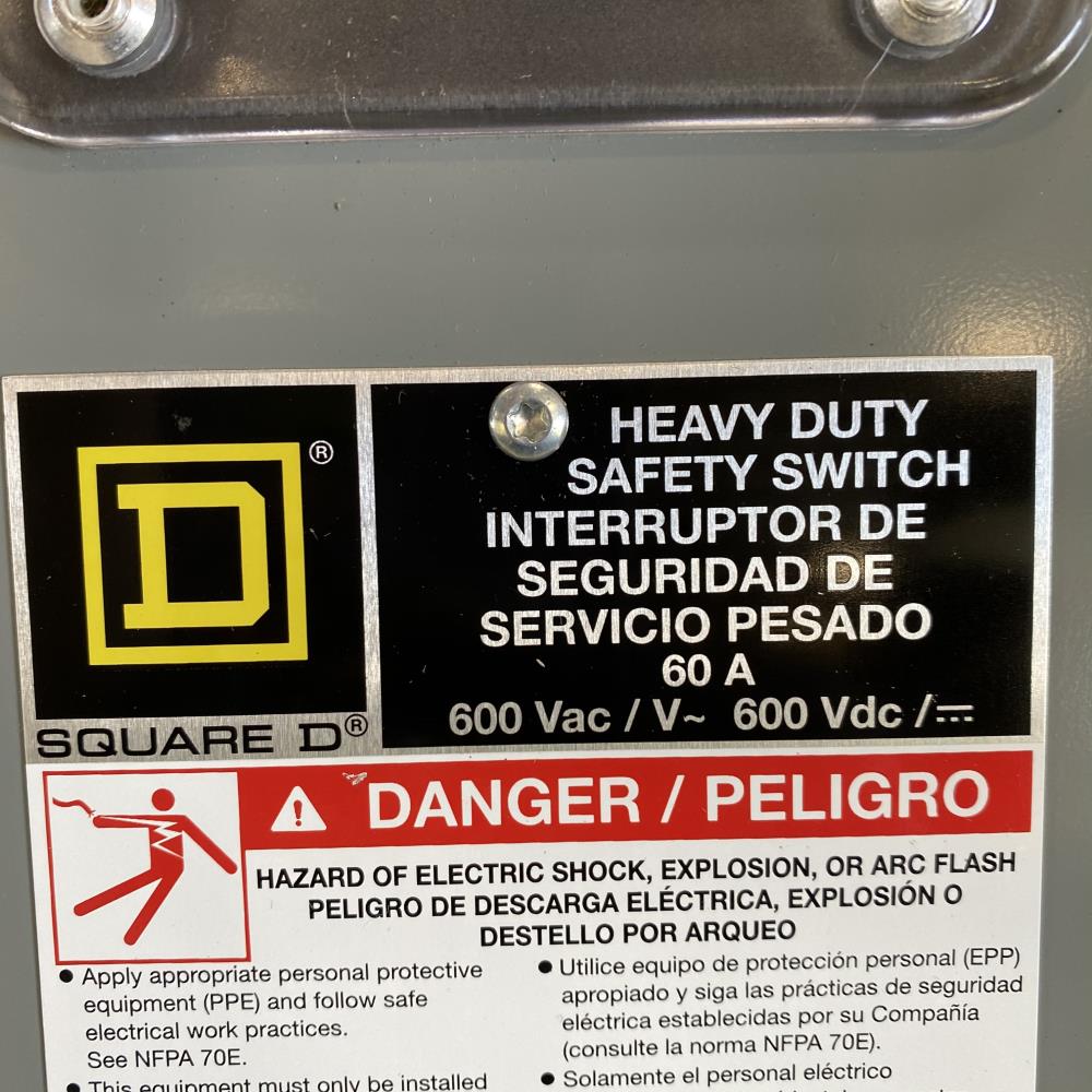 Square D Heavy Duty Safety Switch, Non-Fusible 60A 3-Pole, 600V HU362AWKVW