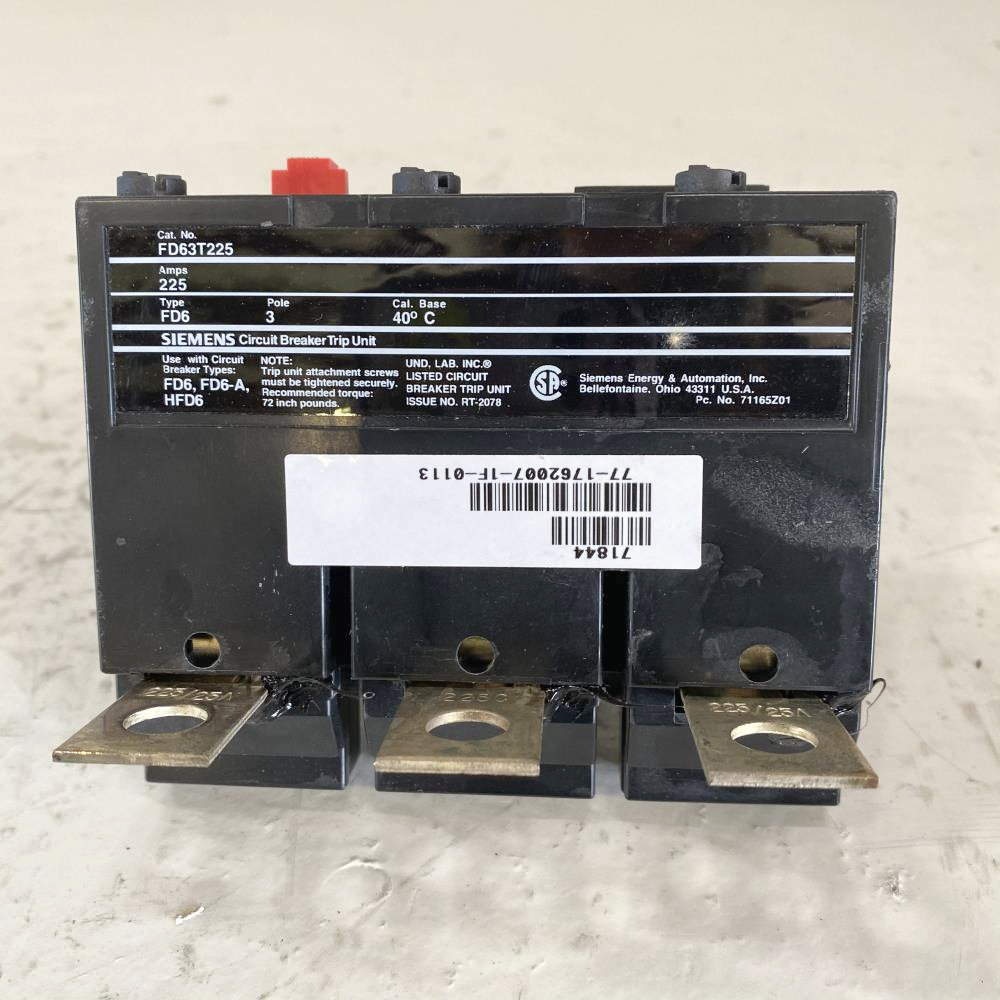 Siemens Sentron Series Circuit Breaker Trip Unit 3P, 225A, 60V, FD63T225