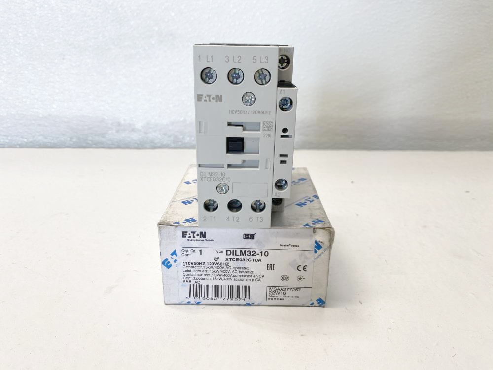 Eaton Type DILM32-10 Contactor IEC 32A, 3P, 120V AC, XTCE032C10A