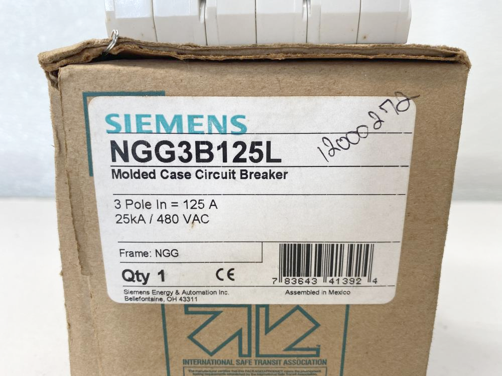 Siemens Molded Case Circuit Breaker 3-Pole, 125A, 480V, NGG3B125L