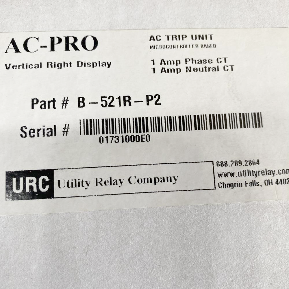 Utility Relay Company AC-PRO AC Trip Unit W/ Quick Trip B-521R-P2