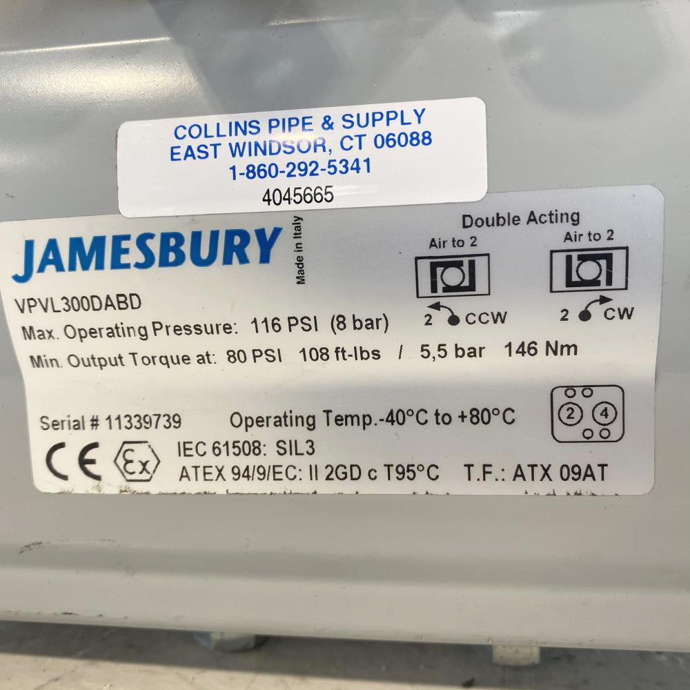 Jamesbury Size 300 Rack and Pinion Double-Acting Actuator VPVL300DABD