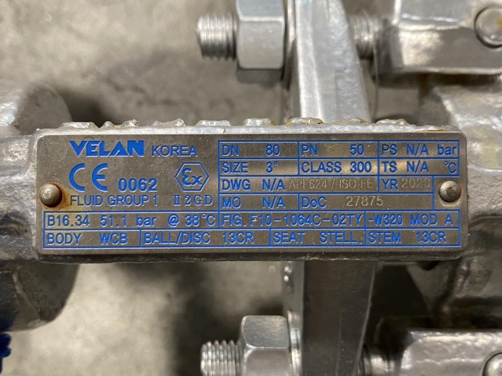 Velan 3" 300# WCB RF Gate Valve F10-1064C-02TY-W320