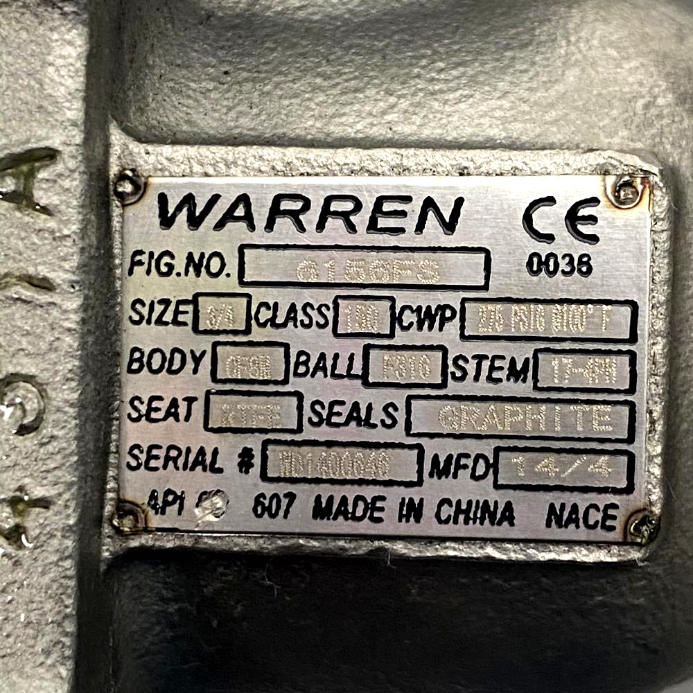 Warren 3/4" 150# CF8M RFFP Ball Valve 6156FS
