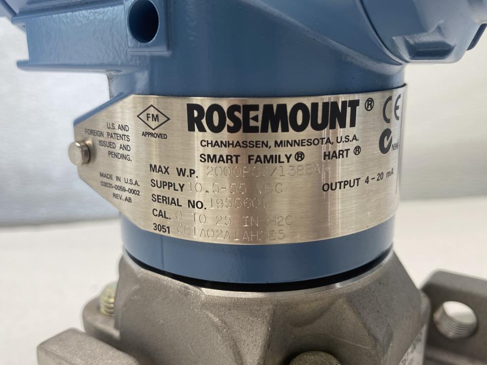 Rosemount 0 to 25 IN H2O Smart Pressure Transmitter 3051CD1A02A1AH2E5
