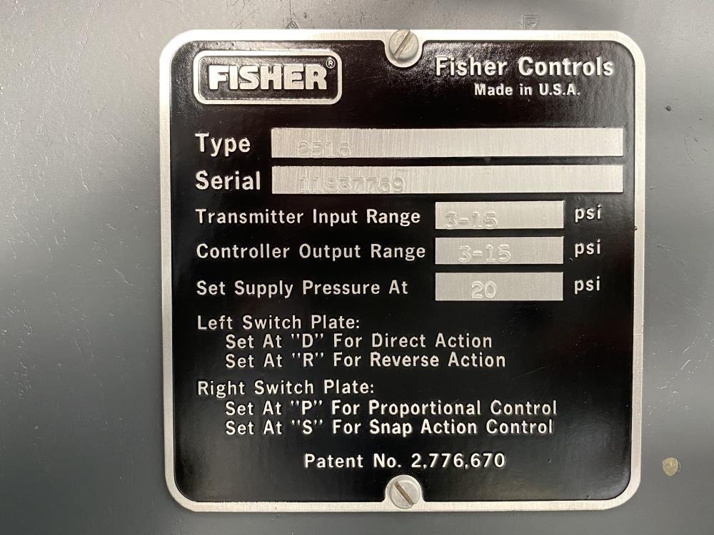 Fisher Multi-Trol 2516 Pneumatic Receiver Controller 3-15 PSIG, 20 PSI Set