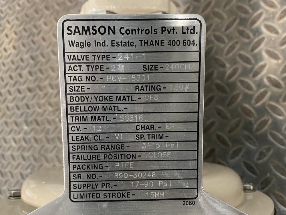 Samson 1" 150# CF8 Actuated Globe Control Valve 241-1 w/ 3730-4 Positioner