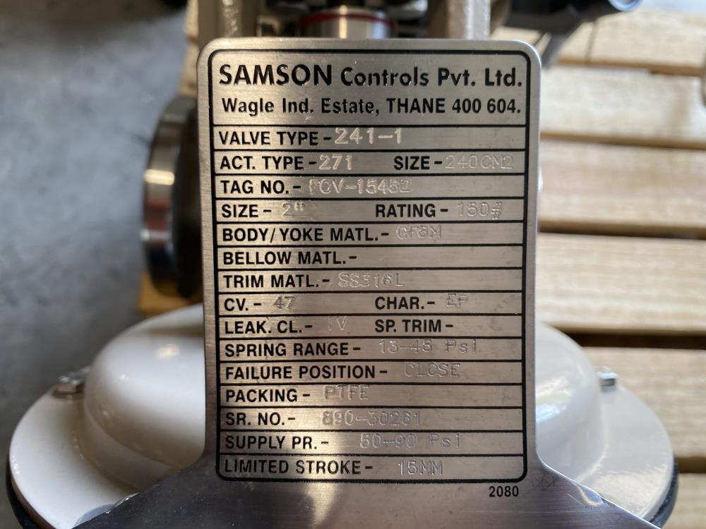 Samson 2" 150# CF8M Actuated Globe Control Valve 241-1 w/ Positioner 3730-4