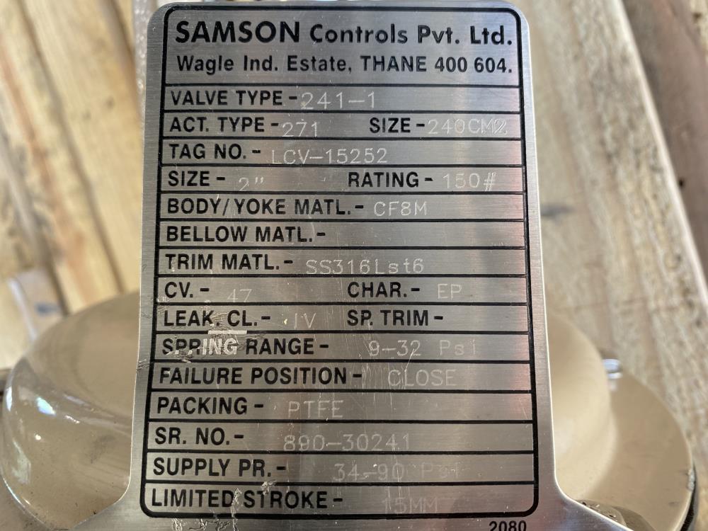 Samson 2" 150# CF8M Actuated Globe Control Valve 241-1 w/ 3730-4 Positioner