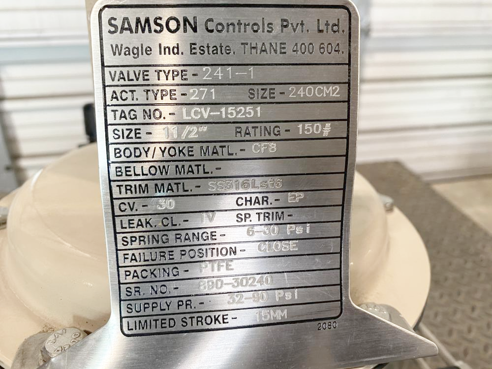 Samson 1-1/2" 150# CF8 Actuated Control Valve 241-1 & 3730-4 Profibus Positioner