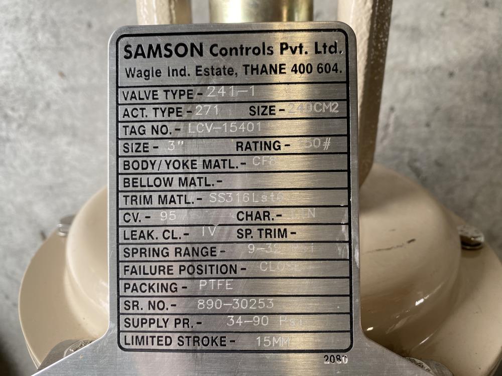 Samson 3" 150# CF8 Actuated Globe Valve 241-1 w/ 3730-4 Profibus Positioner