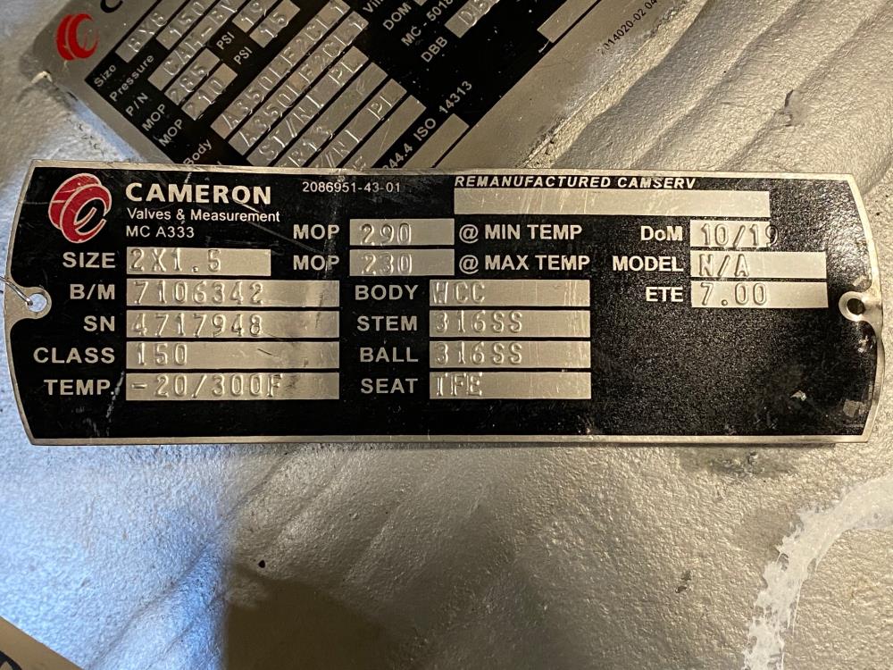 Cameron 8" 150# Carbon Steel T-31 Fully Welded Ball Valve w/ Dynatorque Gear Op