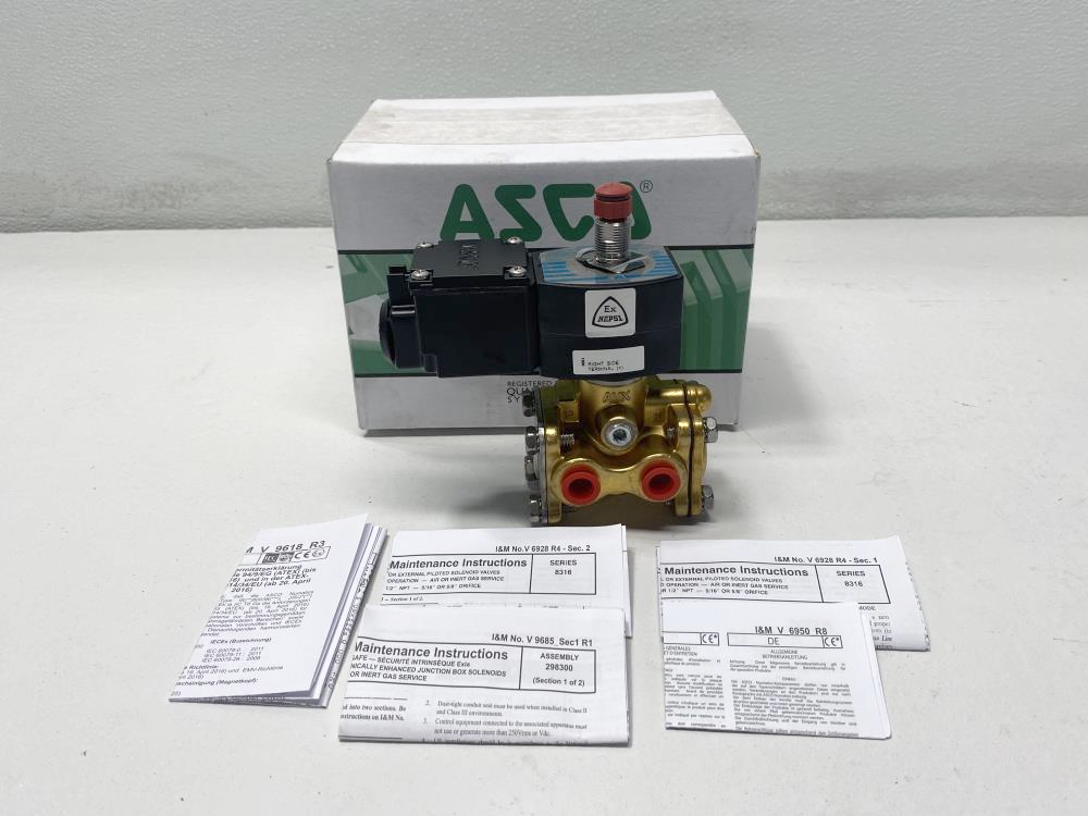 ASCO 1/4" NPT 3-Way Brass Solenoid Valve JPIS8003B304, JPIS8316B301