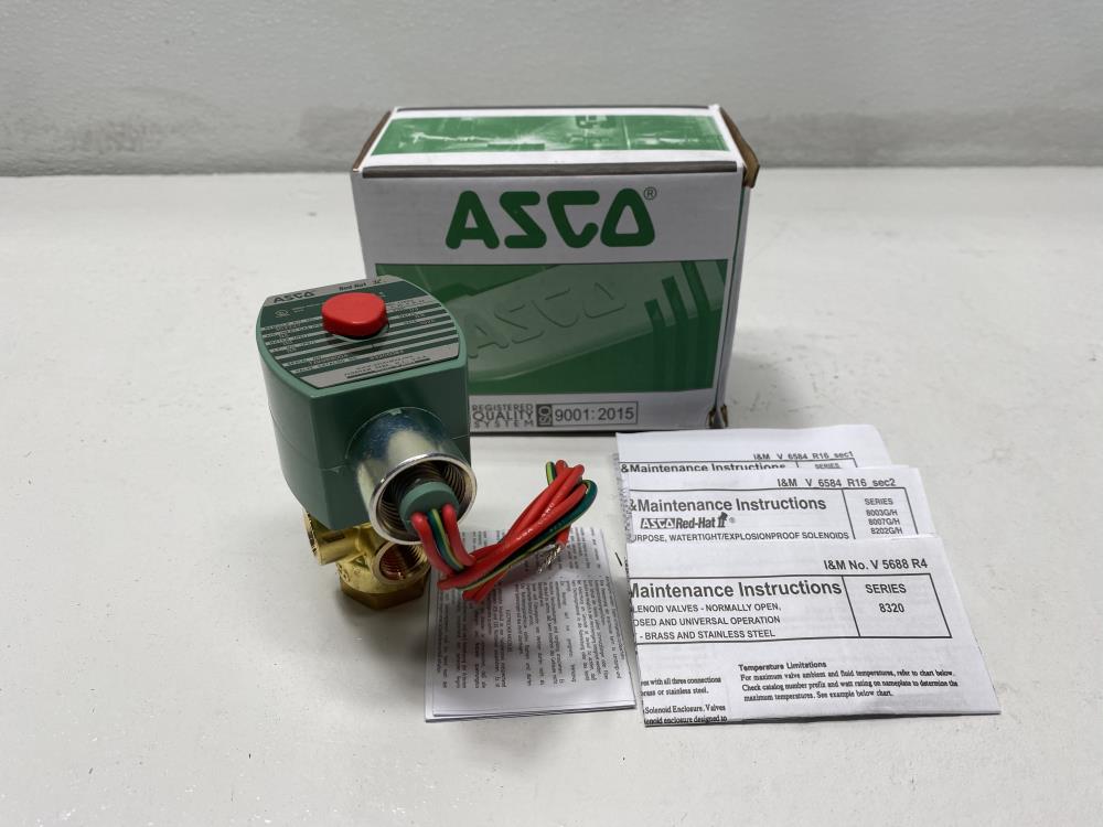 Asco 1/4" NPT 3-Way 24 DC Brass Solenoid Valve 8320G184