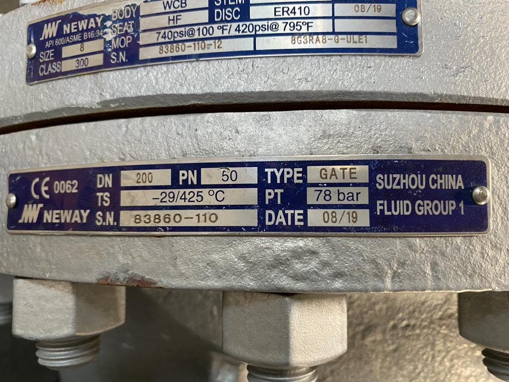 Neway 8" 300# WCB Hand-Operated Gate Valve