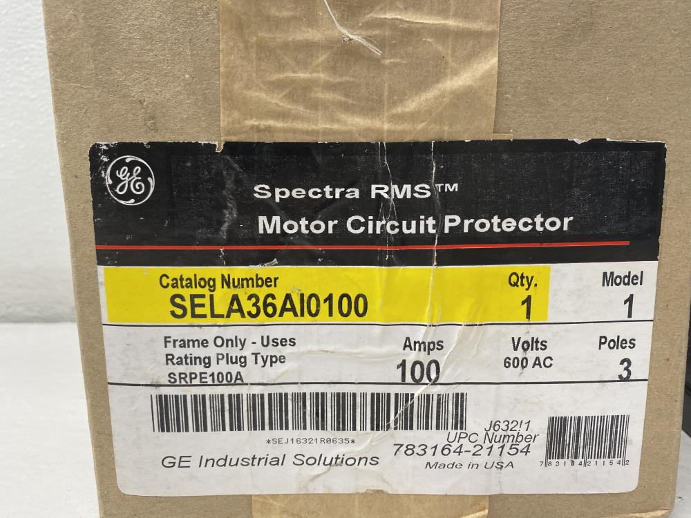 GE Spectra RMS 100A, 3-Pole, 600VAC Motor Circuit Breaker SELA36AI0100