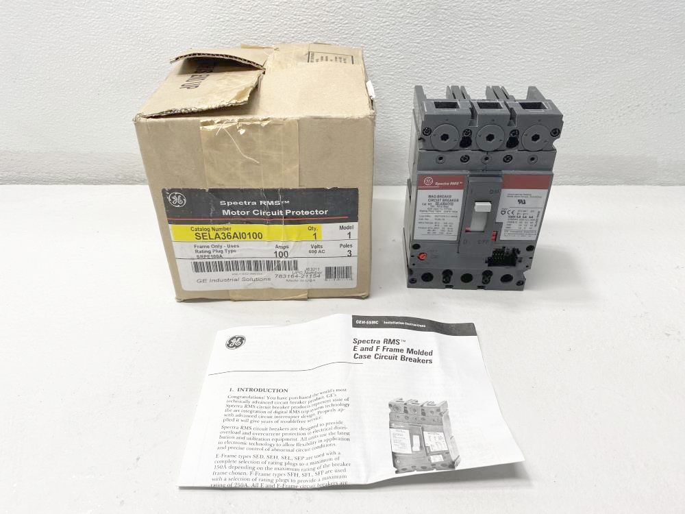 GE Spectra RMS 100A, 3-Pole, 600VAC Motor Circuit Breaker SELA36AI0100