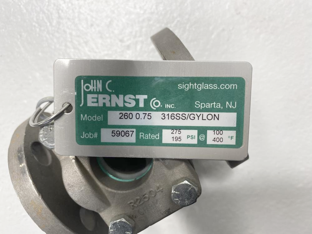 John C. Ernst 3/4" 150# Flanged 316SS Sight Flow Indicator, Plain, #260