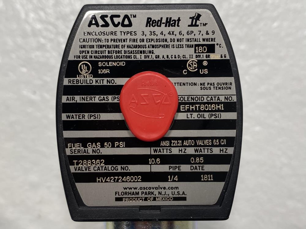 ASCO 1/4" NPT 2-Way 24V Solenoid Valve HV427246002, EFHT8016H1