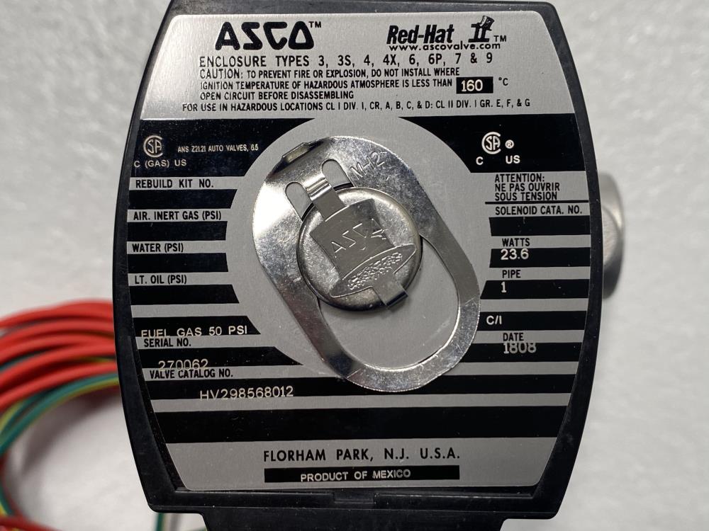 ASCO 1" NPT 2-Way 24V Solenoid Valve HV298568012