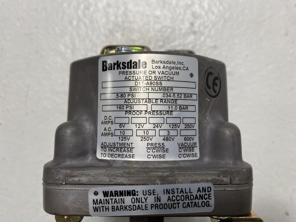 Barksdale Pressure or Vacuum Actuated Switch D1T-A80SS