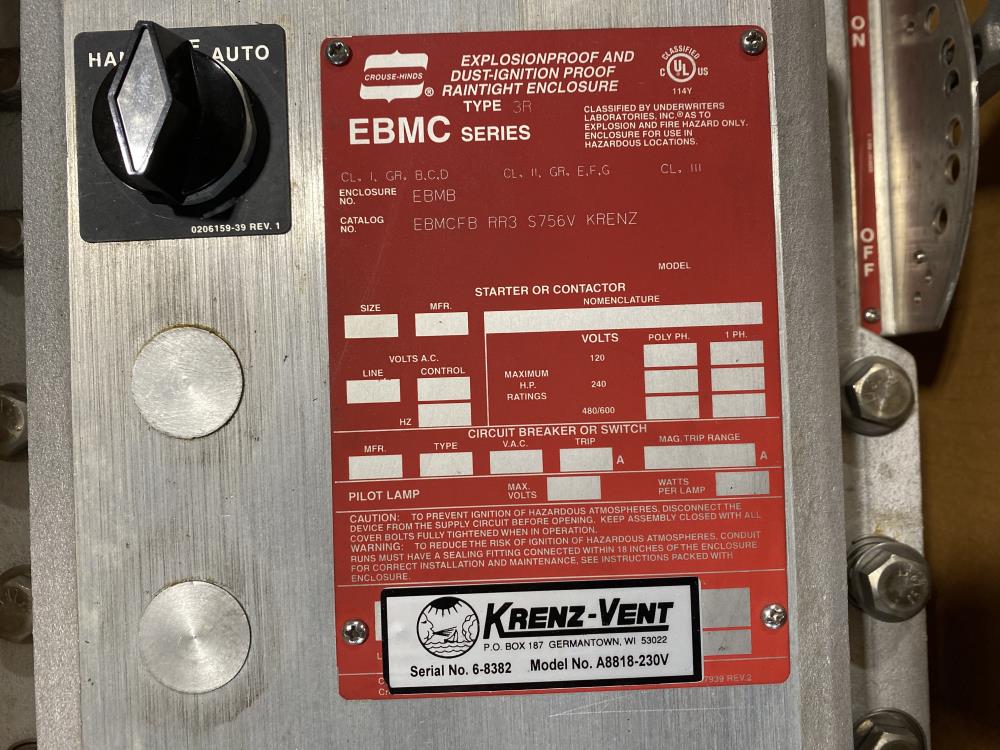 Crouse Hinds EBMC Series Explosion-Proof Enclosure EBMCFB RR3S756V for KRENZ Fan