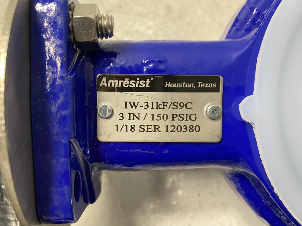 Amresist 3" 150# PFA Lined Butterfly Valve, Ductile Iron, IW-31kF/S9C